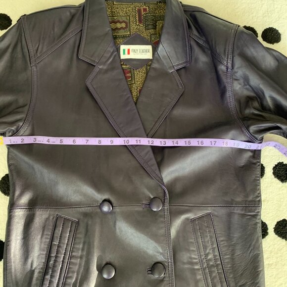 Vintage 80s Purple Italian Leather Retro Blazer Coat Overcoat Jacket - Picture 10 of 14